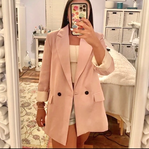 Pink fully lined Double Breasted Lapel Neck Blazer - Picture 9 of 12